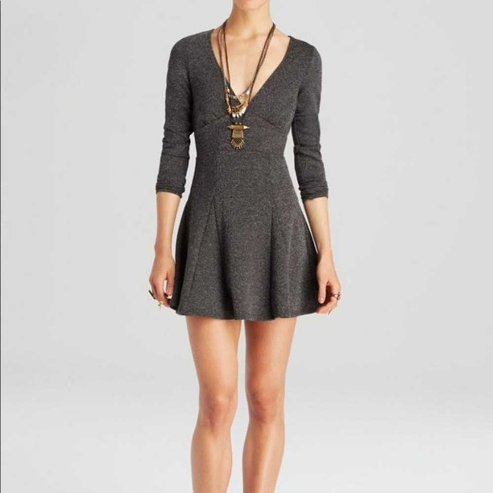 Free People Gray & Black Tweed Keyhole Back A-Lin… - image 1