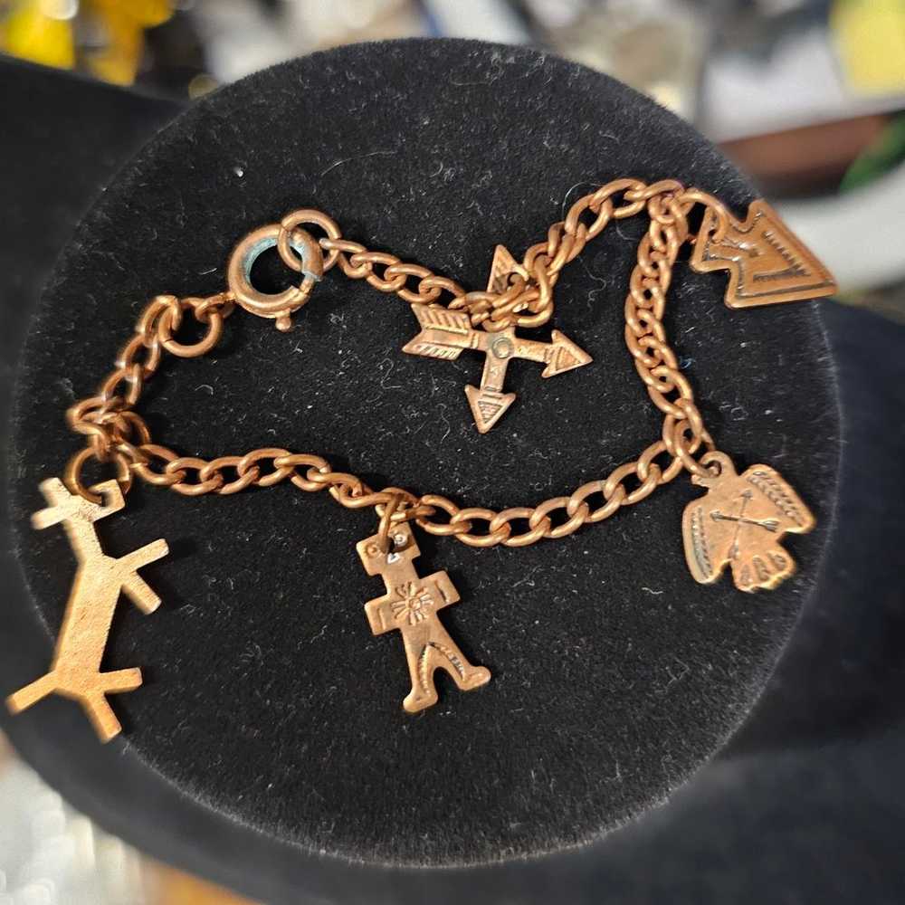 Vintage native American copper charm bracelet - image 2