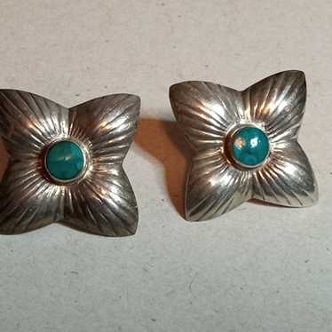 .925 Sterling Silver Turquoise Vintage Earrings - image 1