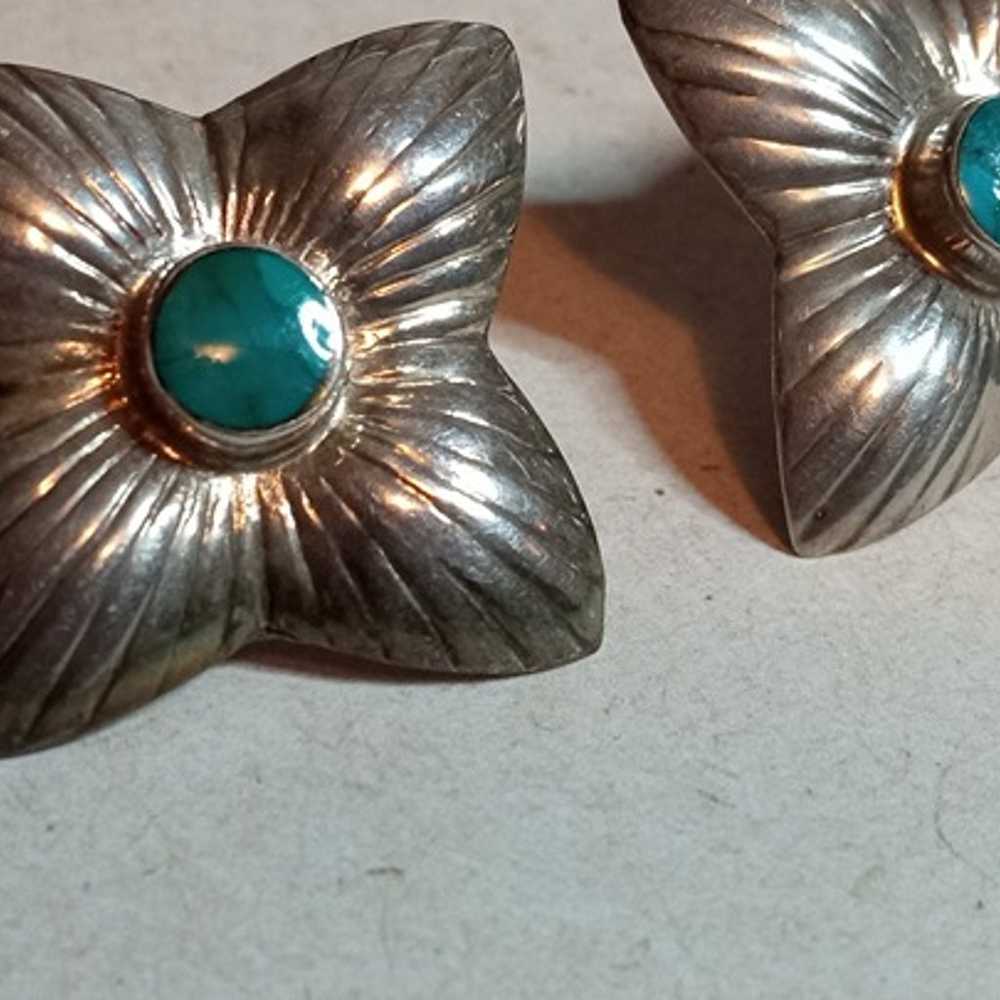 .925 Sterling Silver Turquoise Vintage Earrings - image 2