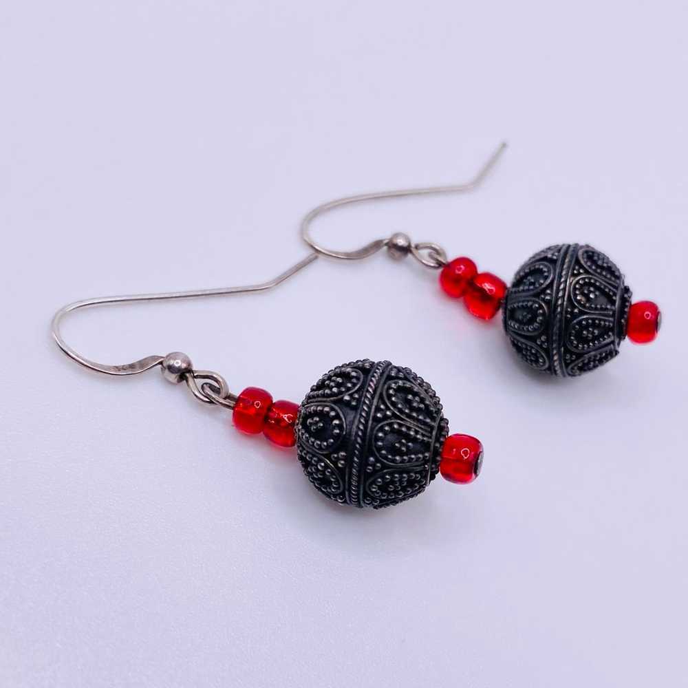 Sterling Silver Red Glass Beaded Dangle Earrings … - image 5