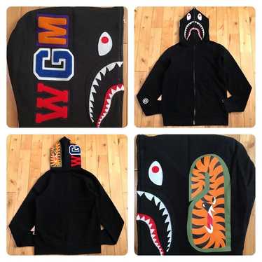 A Bathing Ape BAPE Men's Small Gray Shark Full Zip Hoodie shops Multicolor WGM Hood