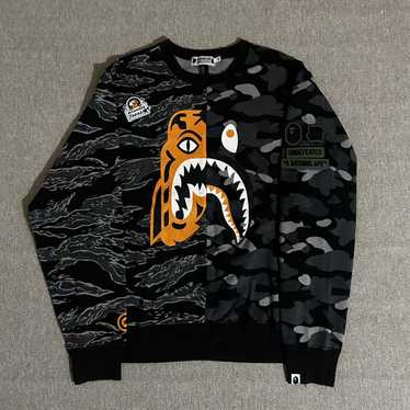 Bape x undefeated tiger shark half full zip hoodie black best sale