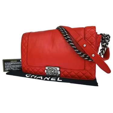 Chanel Boy Red Leather Shoulder Bag (Pre-Owned)