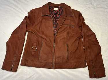 Other Ecru Genuine Leather Burnt Orange Moto Jack… - image 1