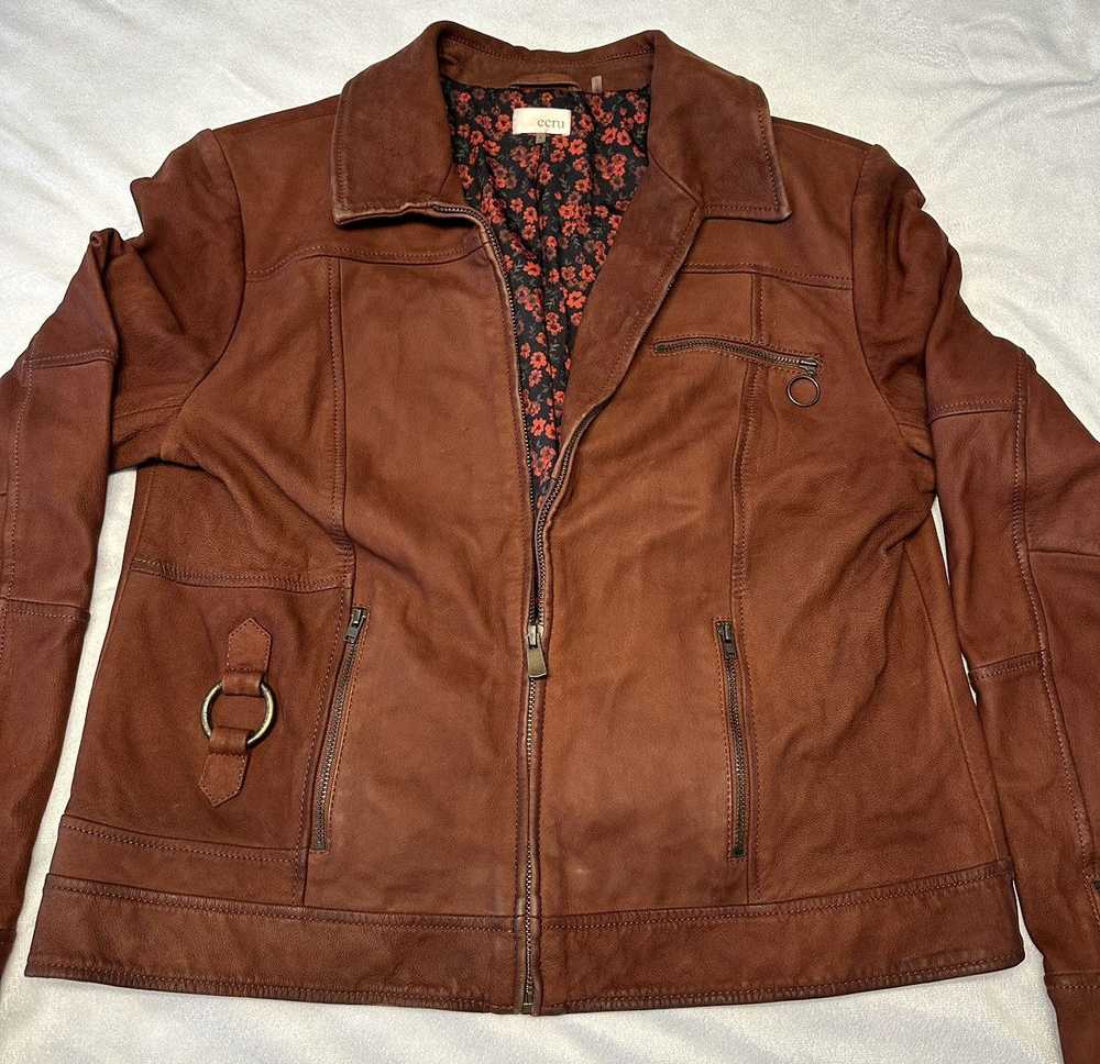 Other Ecru Genuine Leather Burnt Orange Moto Jack… - image 2