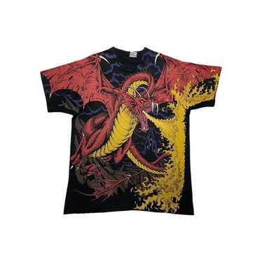 トップス 1993 LIQUID BLUE DRAGON&KNIGHT TEE XL Vintage 1993 Liquid Blue T-Shirt Dragon Vs Knight All Over