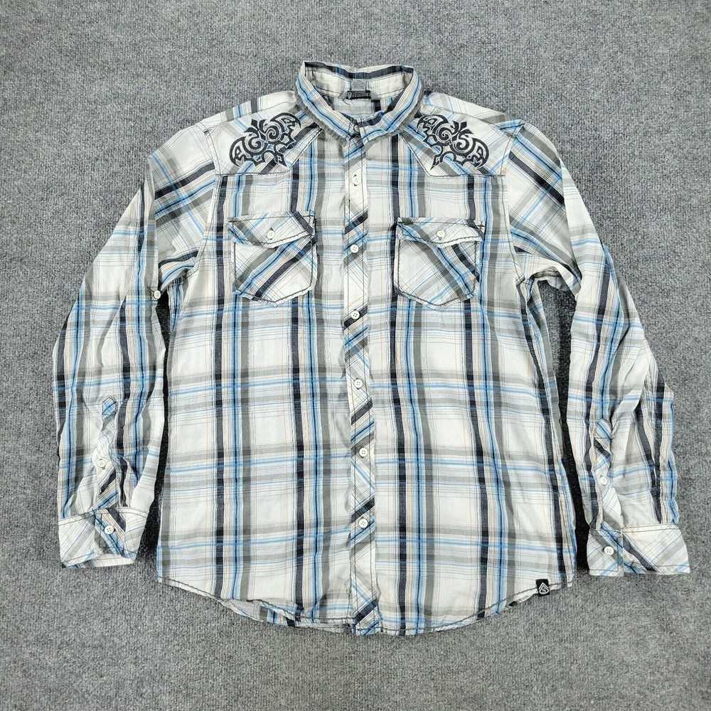 Vintage Surplus Button Shirt Men Large White Blue… - image 1