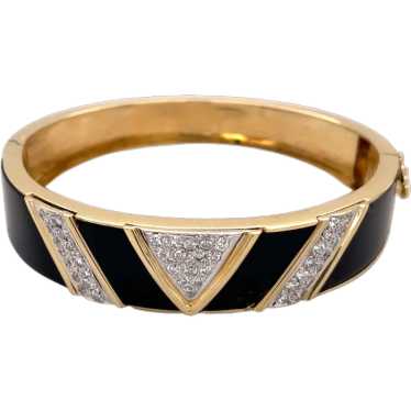 18K Yellow Gold Onyx and Diamond Bangle