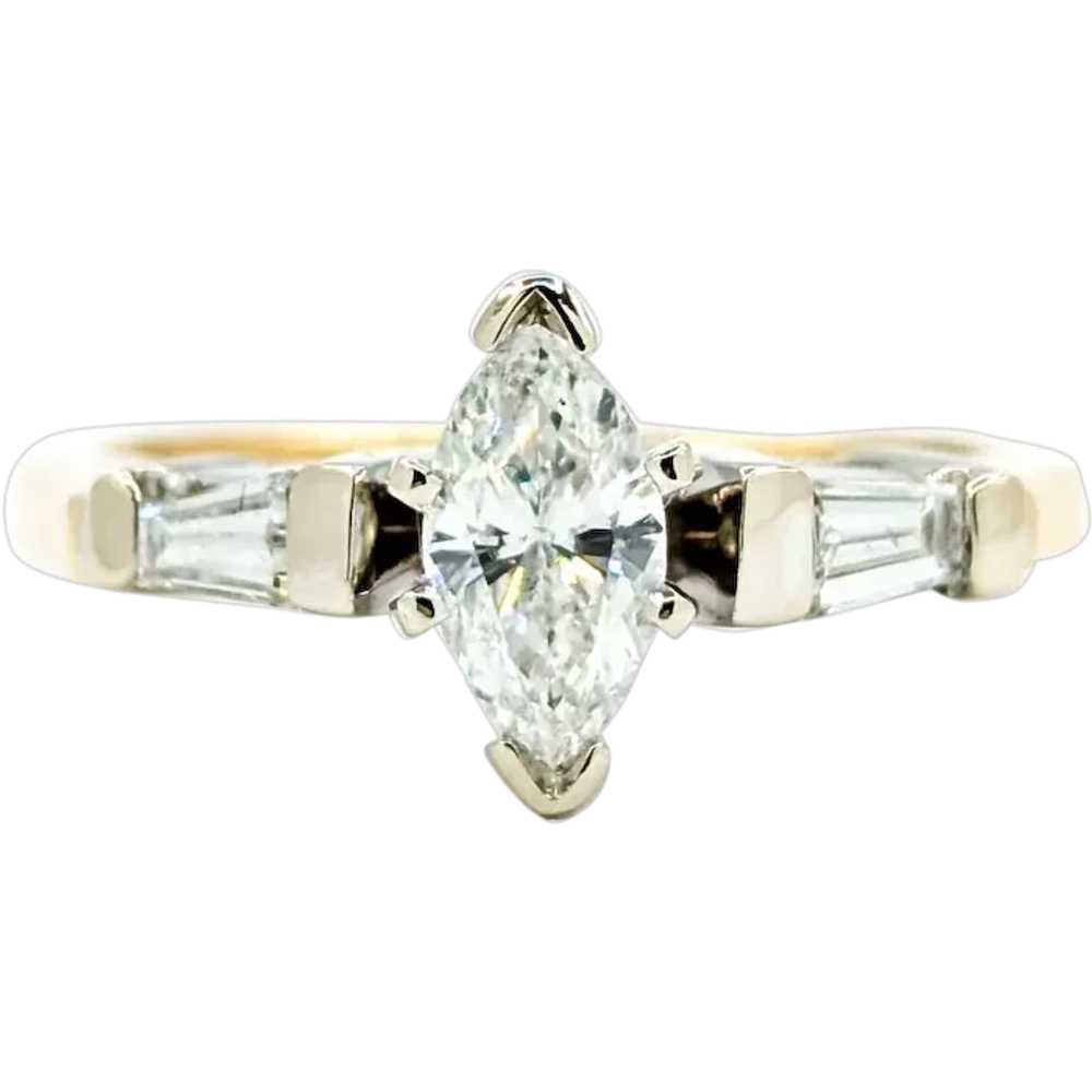 Vintage Marquise Diamond Engagement Ring in Two T… - image 1