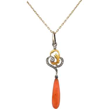 Edwardian Coral and Diamond Necklace 18k