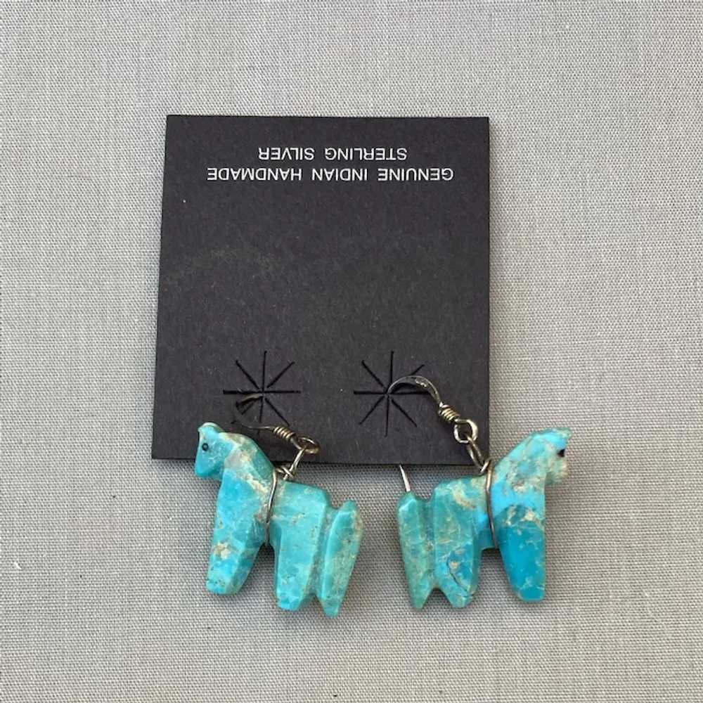 Vintage Zuni Turquoise Horse Fetish Earrings Fren… - image 2