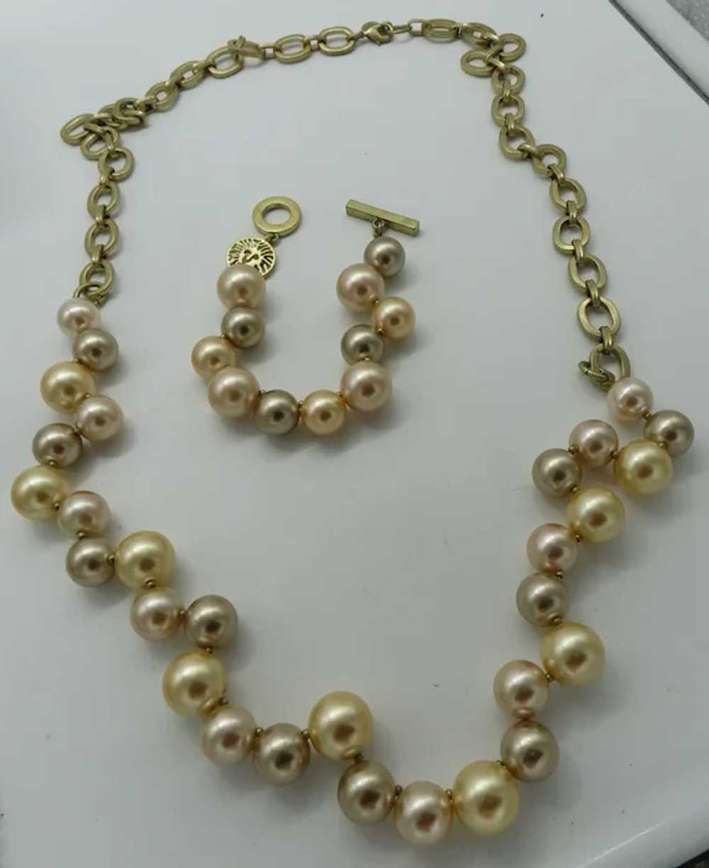 Anne Klein Faux Pearl Necklace & Bracelet Set Gol… - image 3