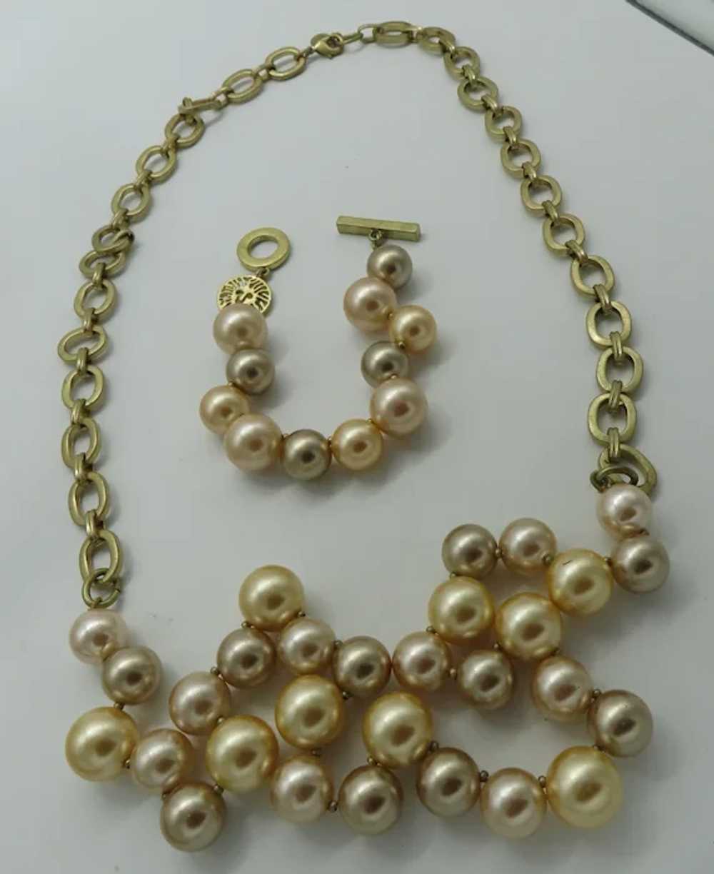 Anne Klein Faux Pearl Necklace & Bracelet Set Gol… - image 4