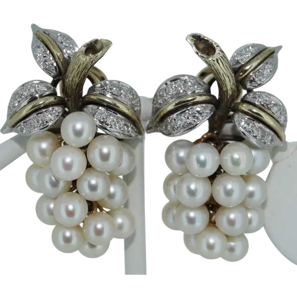 14K Articulated Grape Pearl & Diamond Earrings - image 1