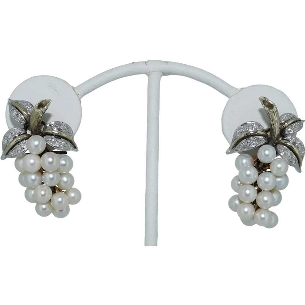 14K Articulated Grape Pearl & Diamond Earrings - image 2