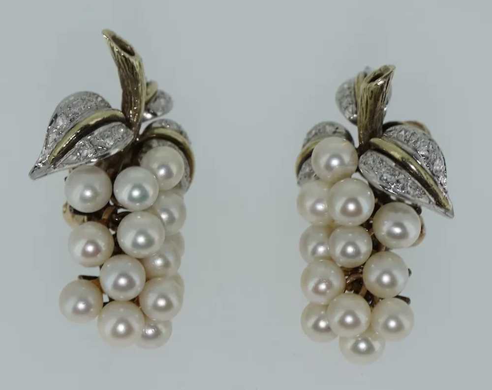 14K Articulated Grape Pearl & Diamond Earrings - image 3