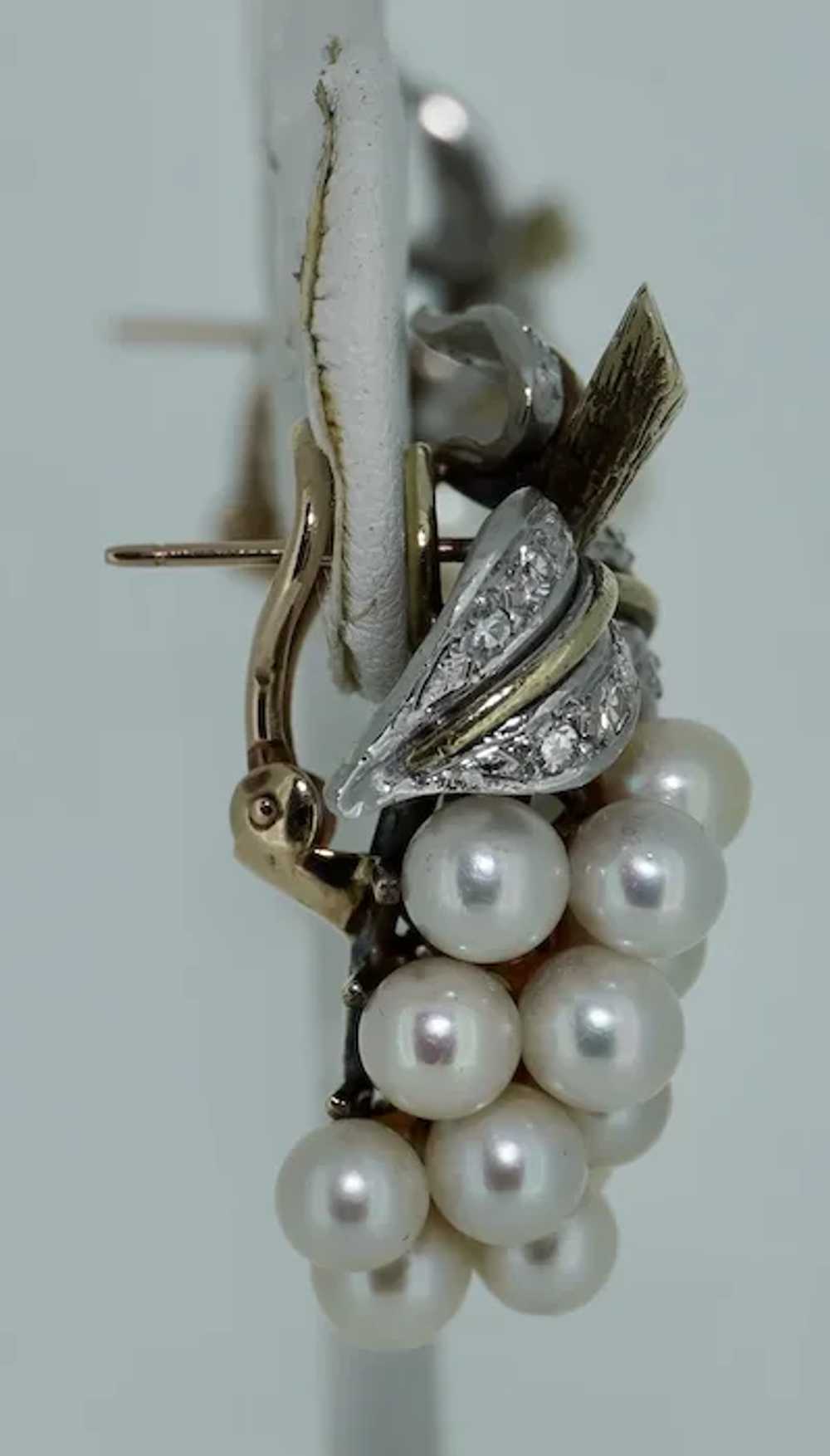 14K Articulated Grape Pearl & Diamond Earrings - image 7