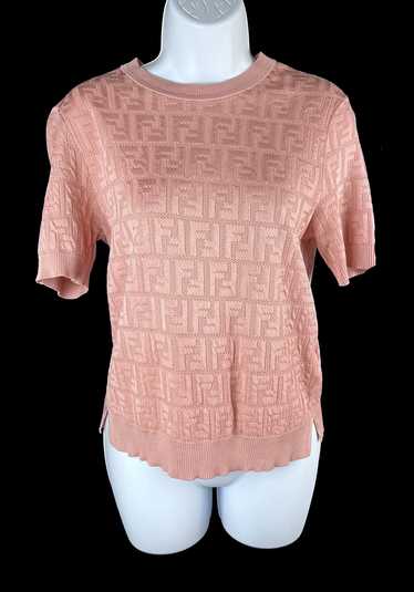 Women's Fendi Pink FF Logo Short Sleeve Crew Neck 