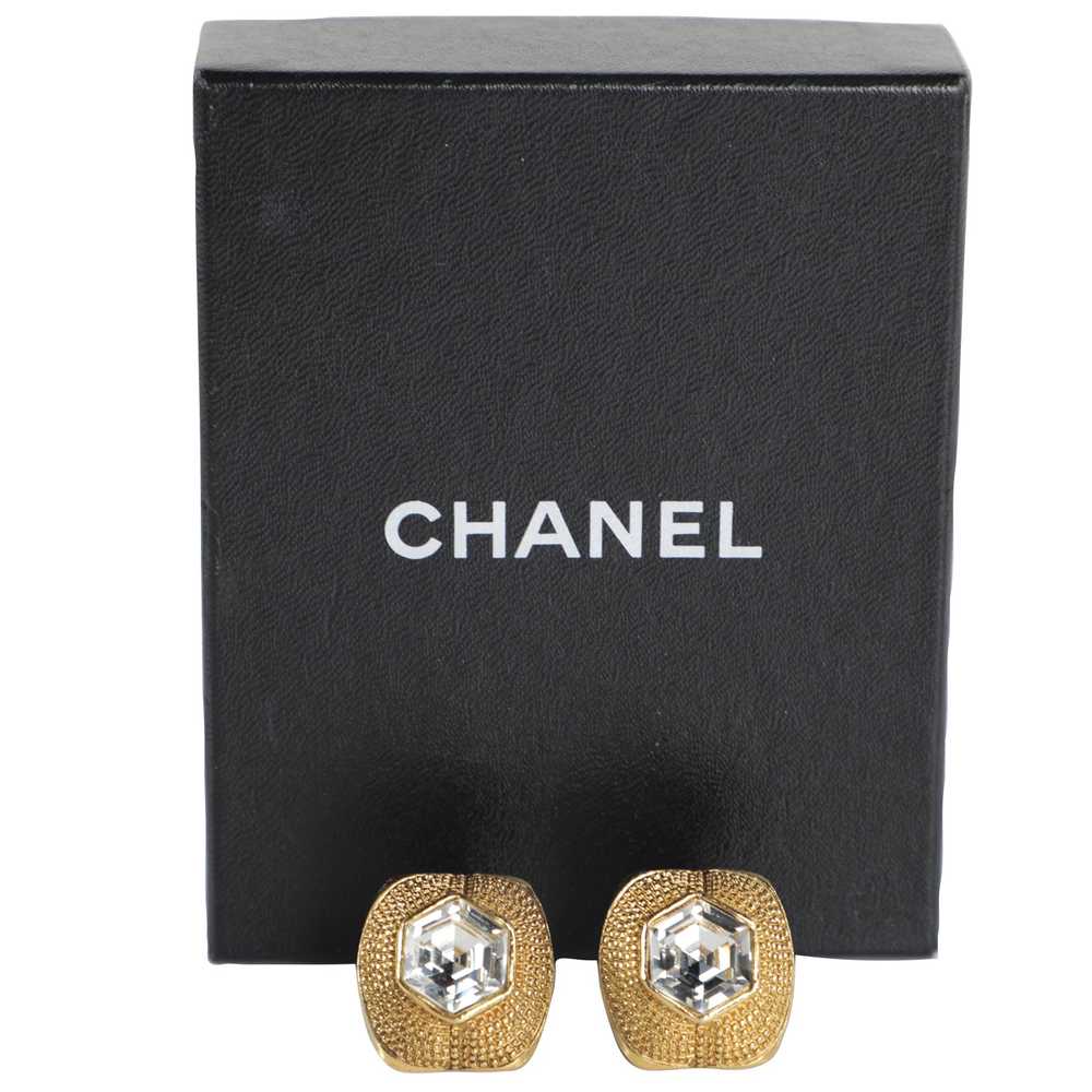 Vtg 90s CHANEL Hexagon Rhinestone Gold Frame Clip… - image 2