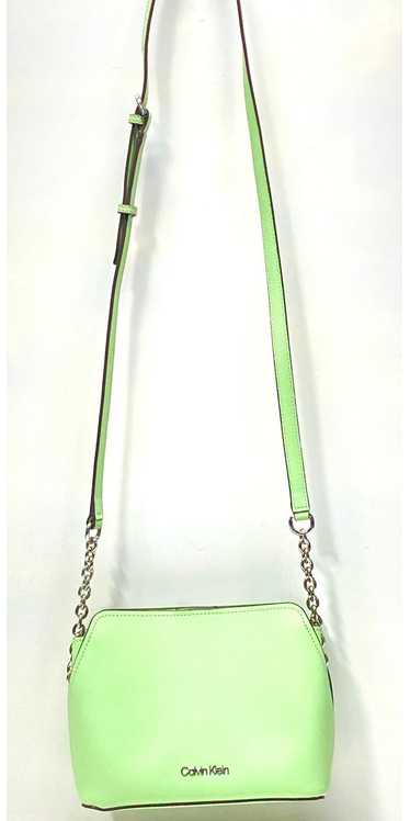 Calvin Klein Saffiano Leather Chain Crossbody Lime