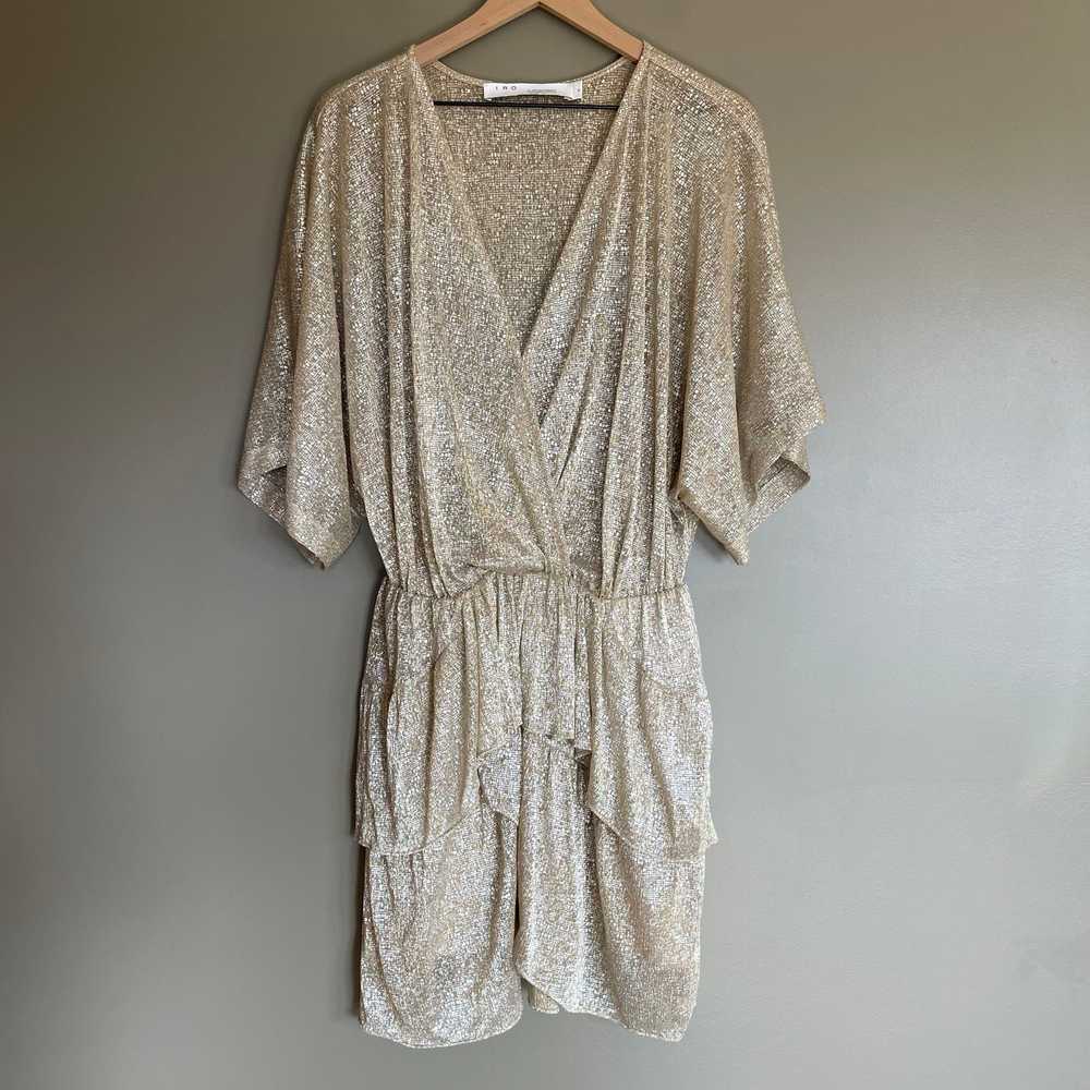 IRO Wide Dress Gold Silver Metallic Sz 6 Blouson … - image 5