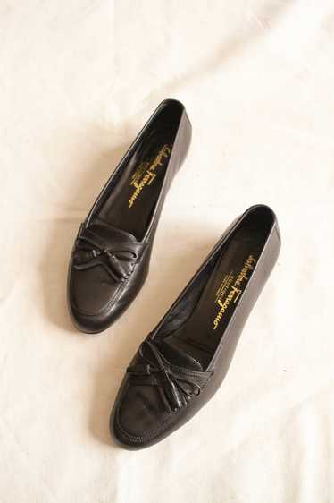 1980s Ferragamo Black Leather Tassel Loafers | Siz