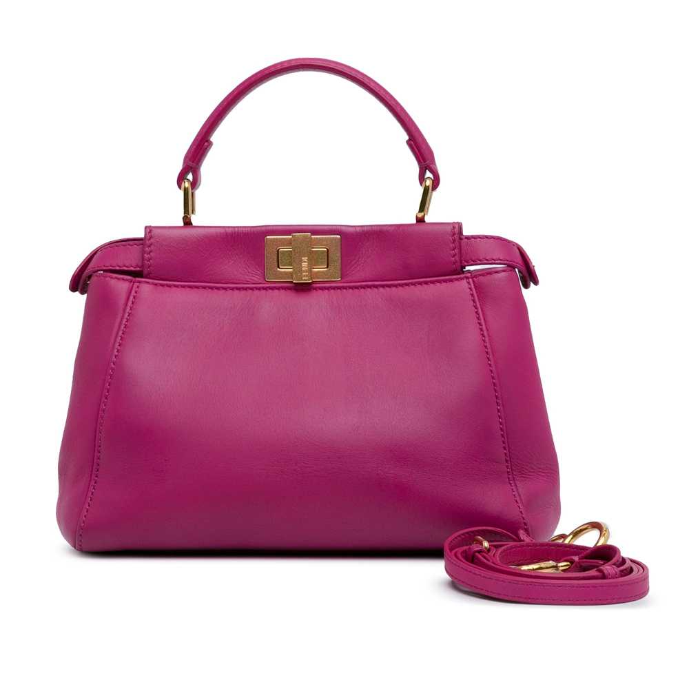 Pink Fendi Mini Leather Iconic Peekaboo Satchel - image 10