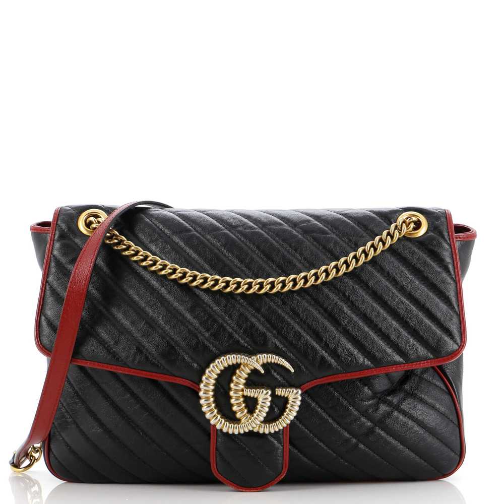 GUCCI GG Marmont Flap Bag Diagonal Quilted Leathe… - image 1