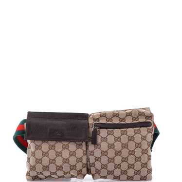 GUCCI Vintage Double Belt Bag GG Canvas Small