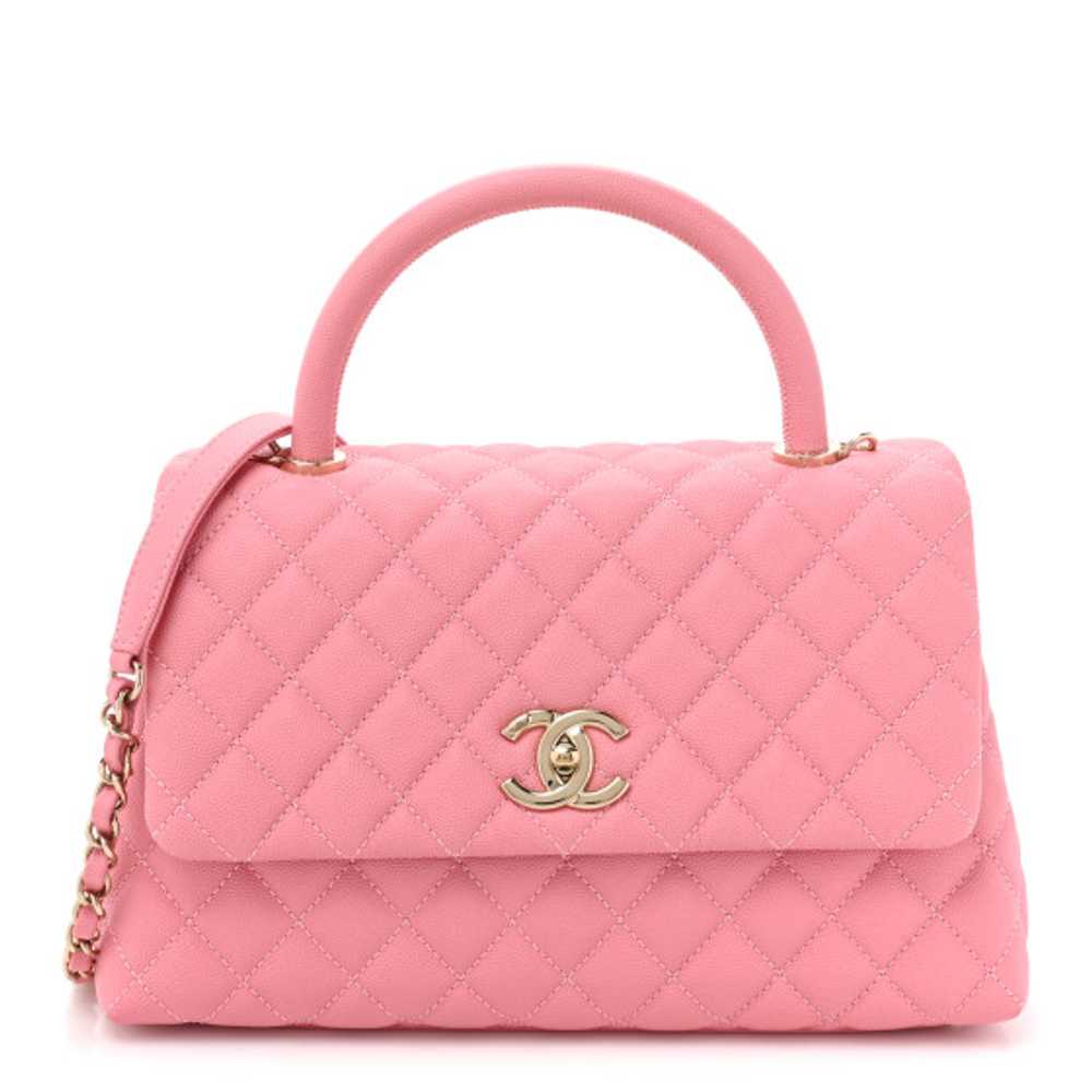 CHANEL Caviar Quilted Small Coco Handle Flap Pink - image 1