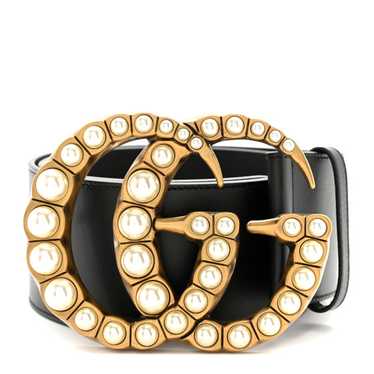 GUCCI Moon Calfskin Pearl Double G 70mm Belt 80 3… - image 1