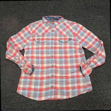 Vintage Womens Medium Red and Gray Plaid Snap But… - image 1