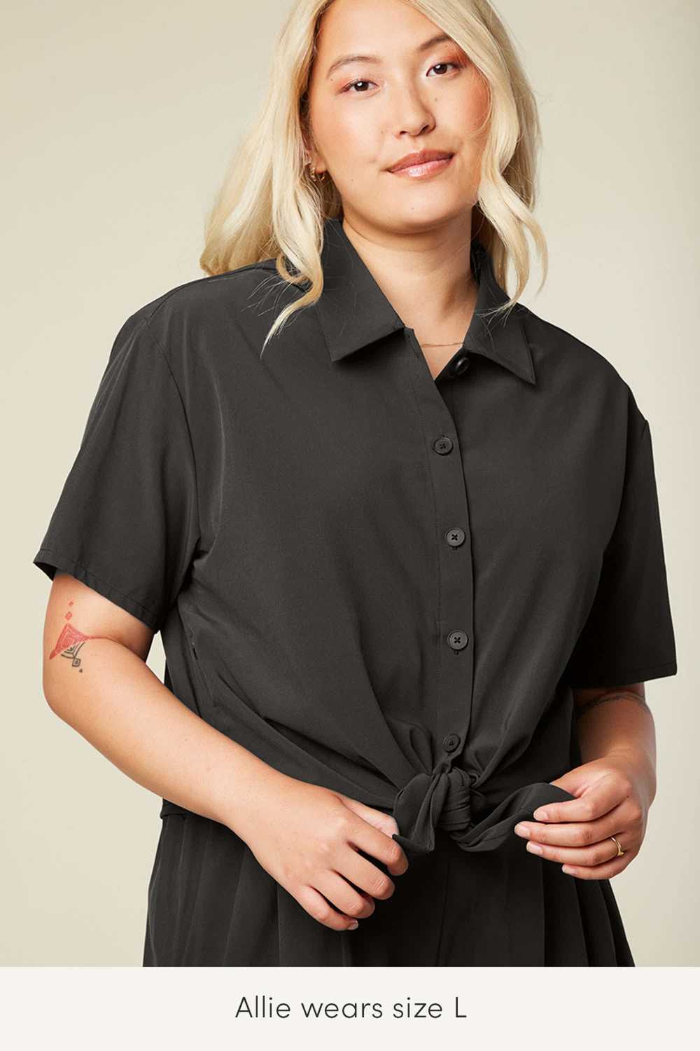 wayre Tie Front Button Up Crop - image 1