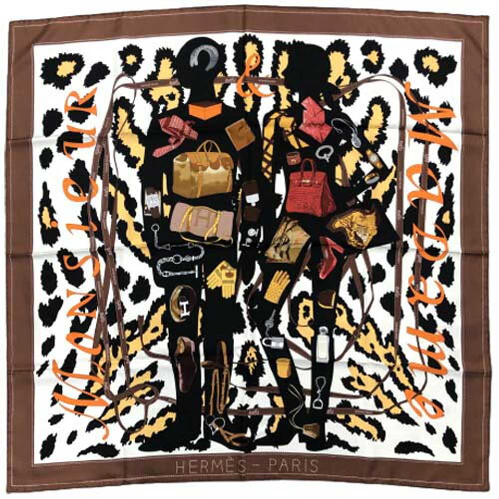 HERMES Scarf Carre 90cm Monsieur et Madame Brown … - image 1