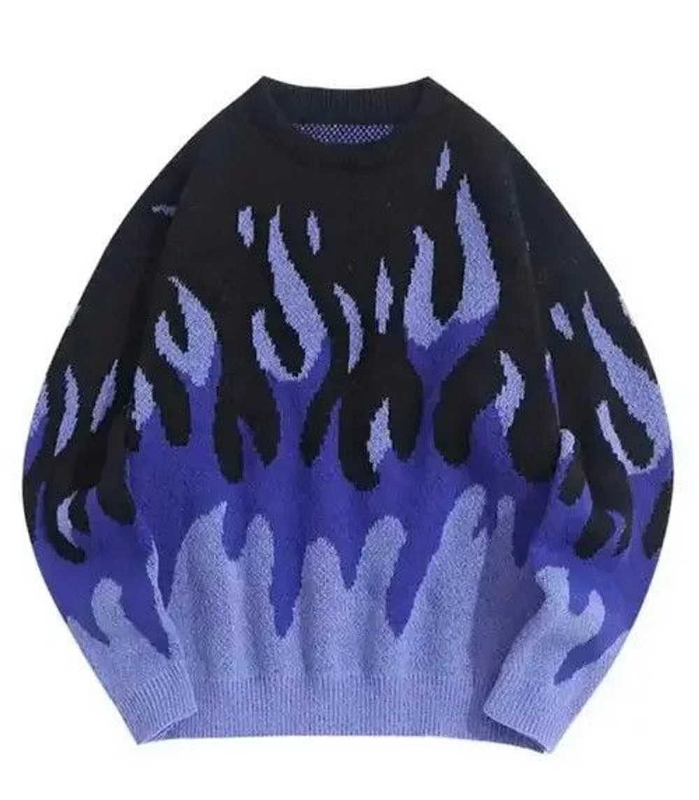 Coloured Cable Knit Sweater × Streetwear Fire Fla… - image 1