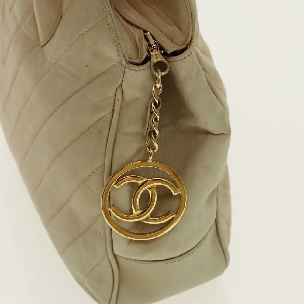 Chanel CHANEL V Stitch Hand Bag Lamb Skin Beige G… - image 10