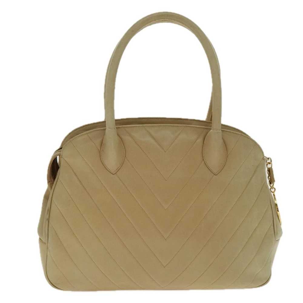 Chanel CHANEL V Stitch Hand Bag Lamb Skin Beige G… - image 2