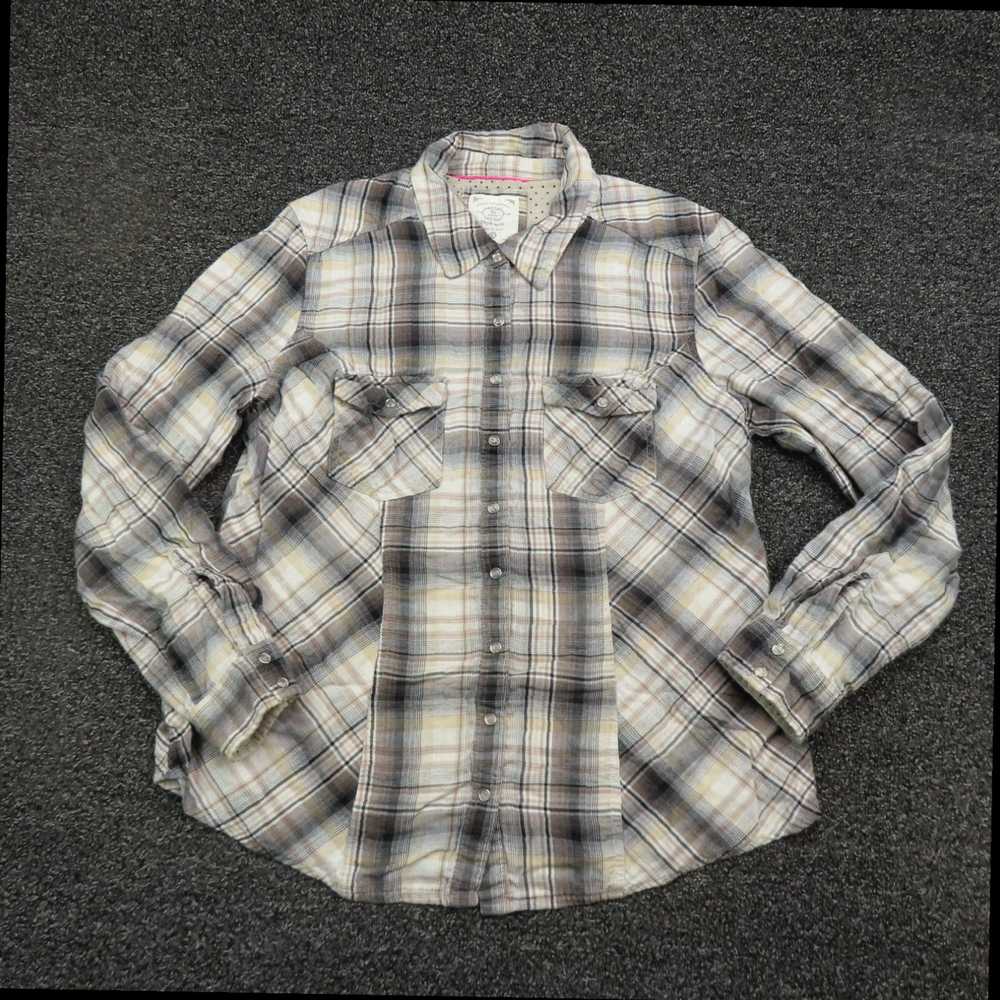 Vintage Elegant Plaid Snap Front Long Sleeve Shir… - image 1