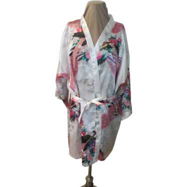 Pink Peacocks on White Kimono Robe - image 1