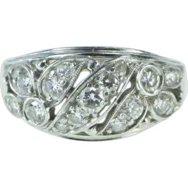 Platinum 0. 52 Ctw Art Deco Diamond Wavy Domed Sta