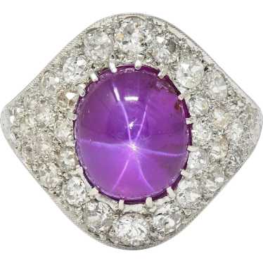 Art Deco 8.40 CTW No Heat Ceylon Star Ruby Diamon… - image 1