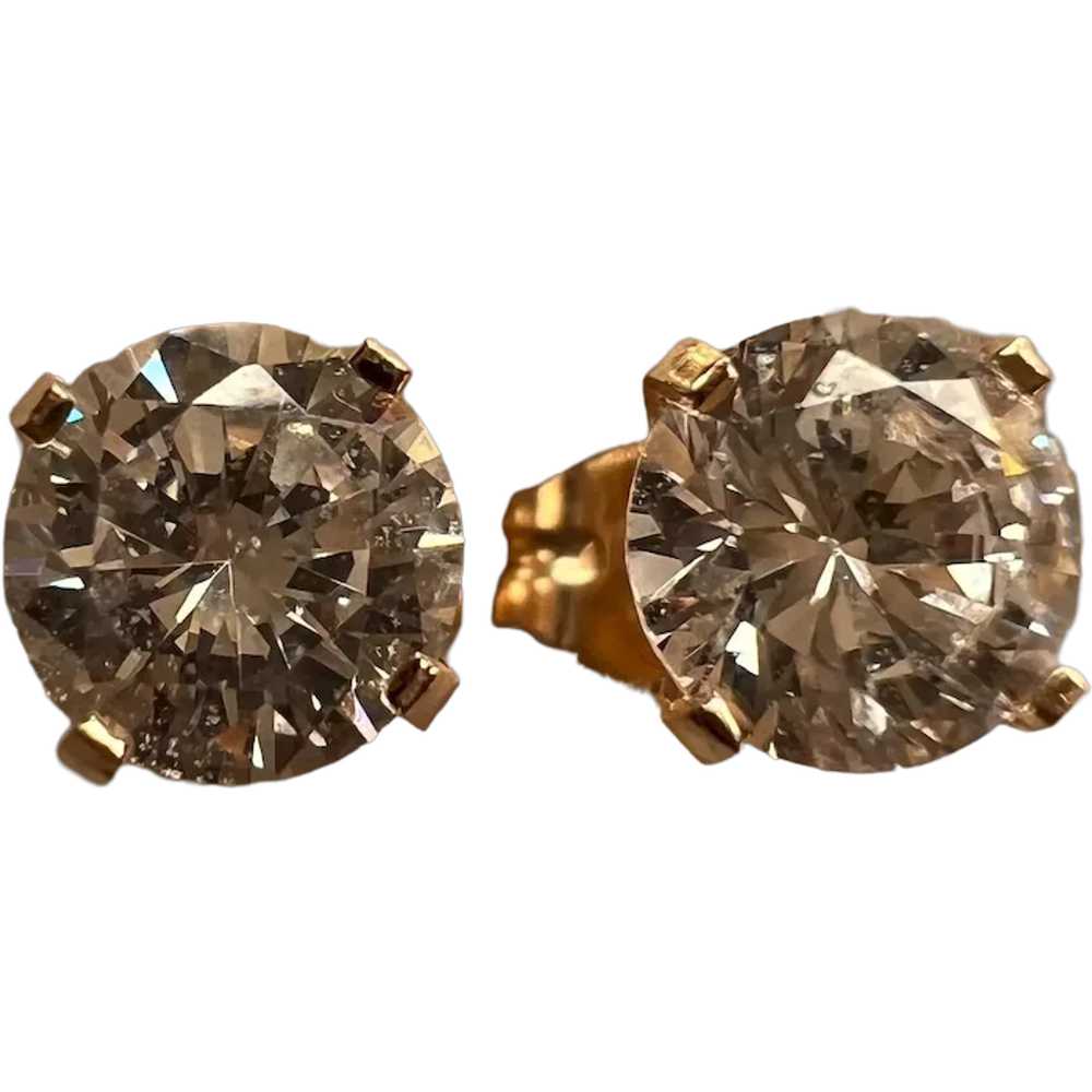 14k Solid Yellow Gold Vintage CZ Stud Earrings in… - image 1