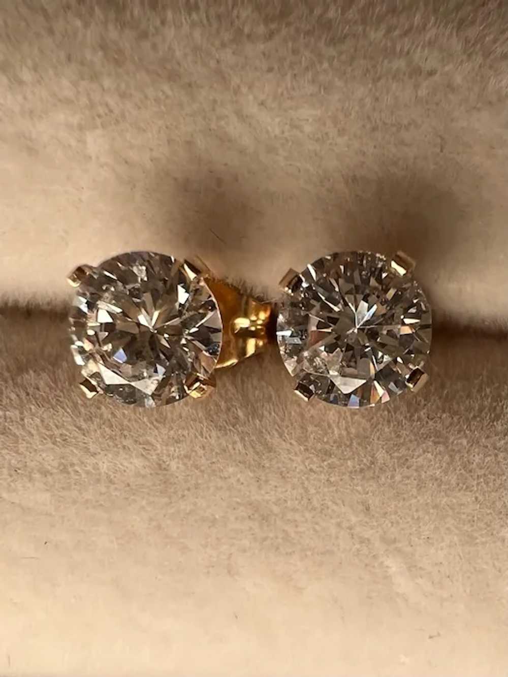 14k Solid Yellow Gold Vintage CZ Stud Earrings in… - image 2