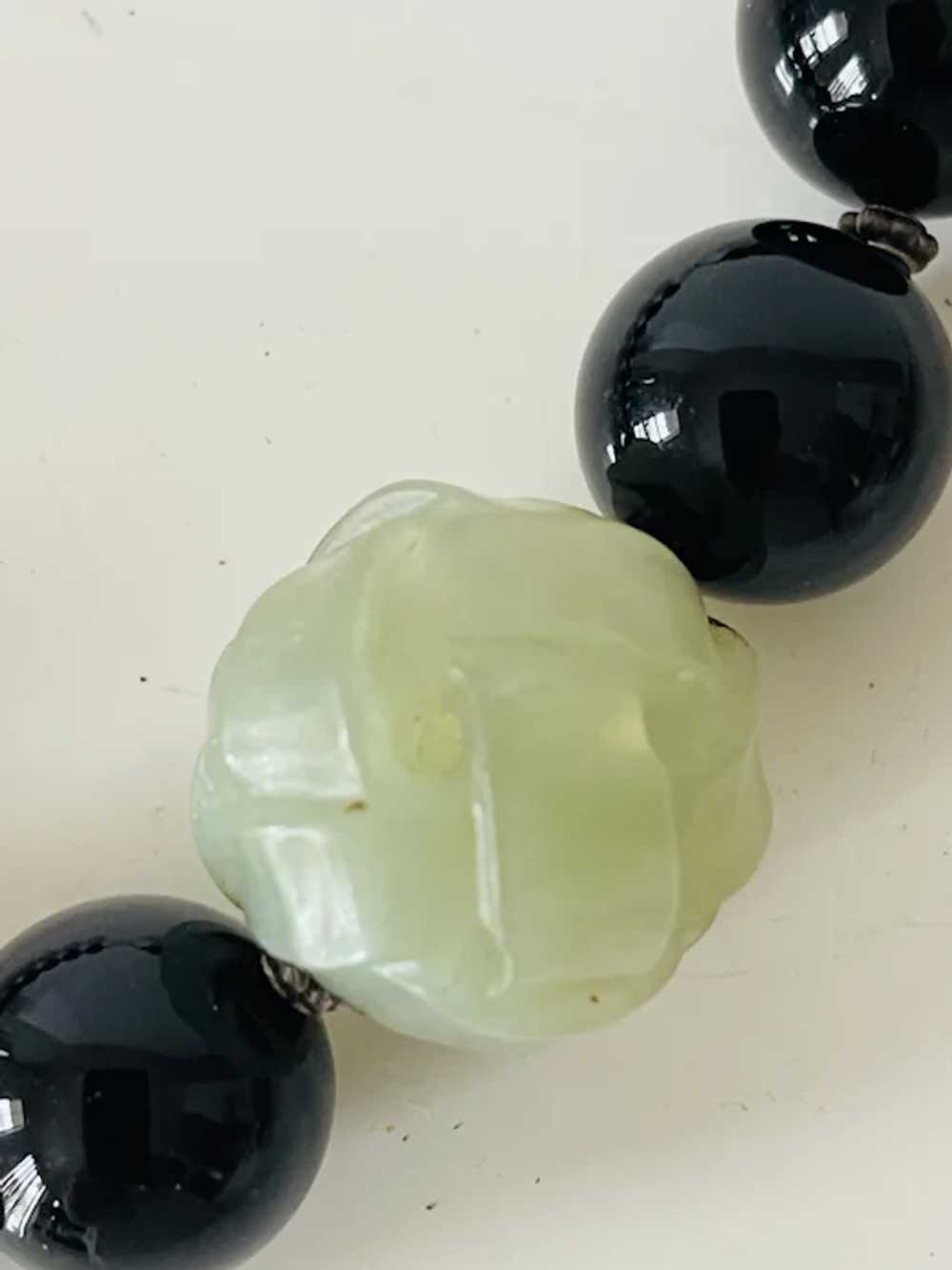 Chinese Black Onyx Carved Jade beaded Necklace - image 3