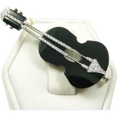 Stylish Diamond and Onyx Guitar Pendant Brooch - image 1