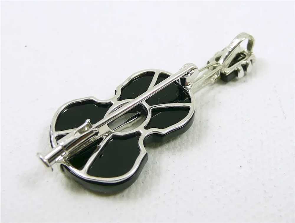 Stylish Diamond and Onyx Guitar Pendant Brooch - image 4