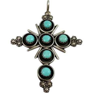 Sterling Silver & Turquoise Cross Pendant Navajo V