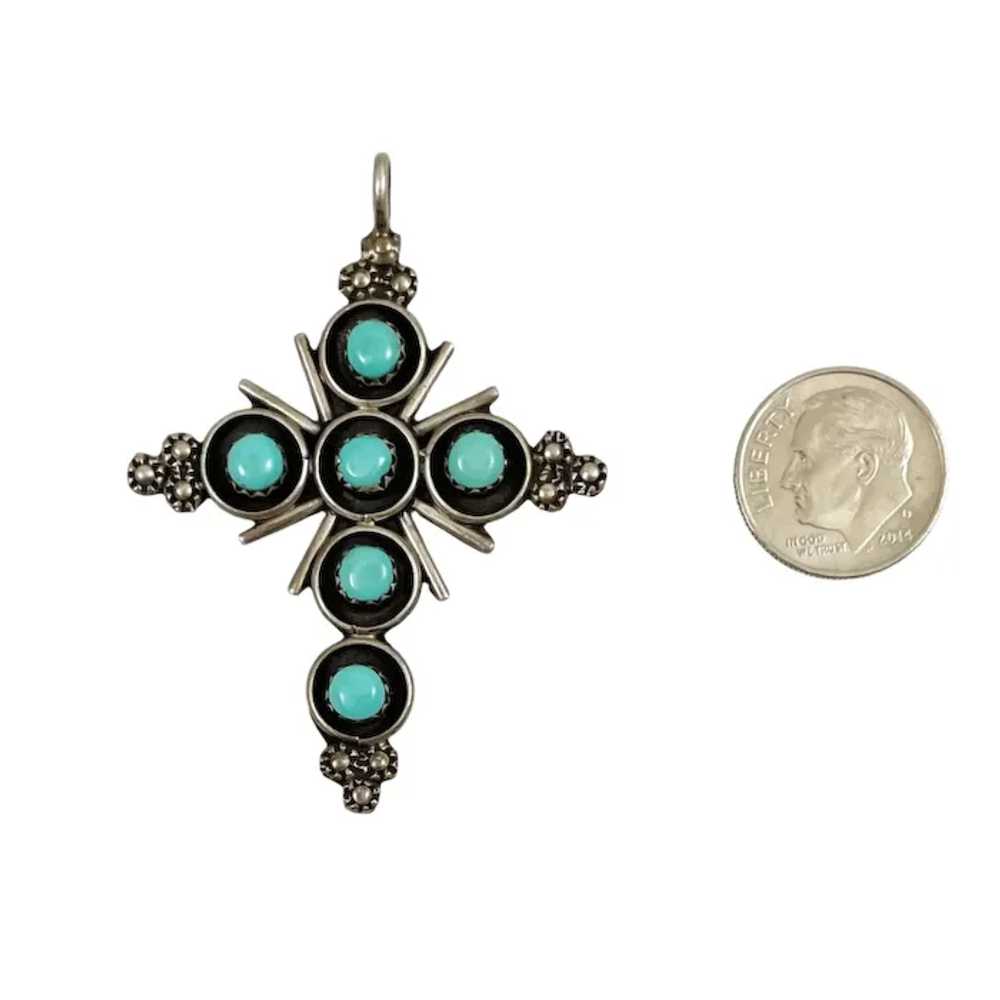 Sterling Silver & Turquoise Cross Pendant Navajo … - image 2