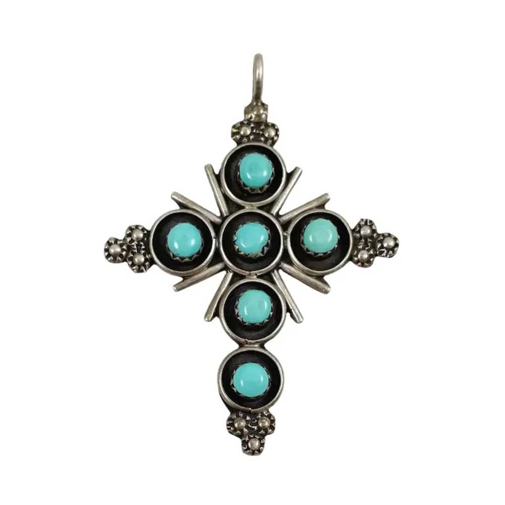 Sterling Silver & Turquoise Cross Pendant Navajo … - image 3